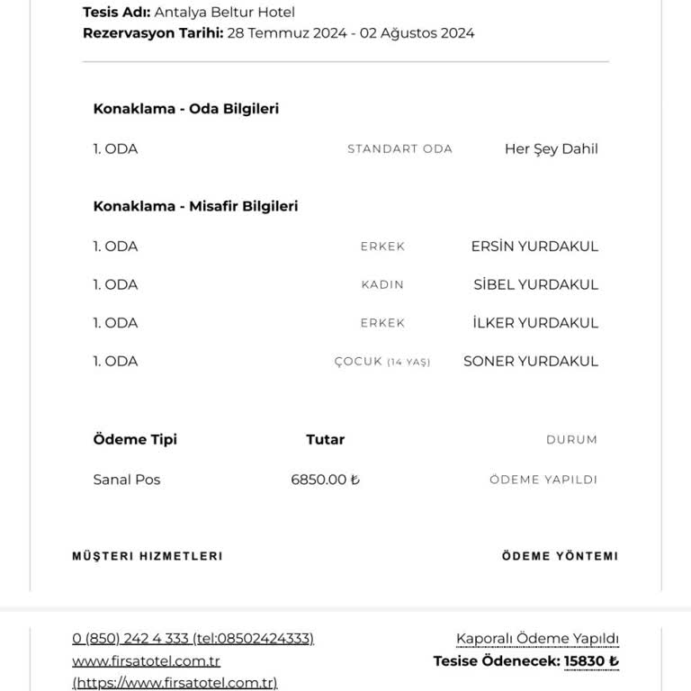 Beltur Otel Rezervasyon Sorunu Ve Muhatap Bulamama