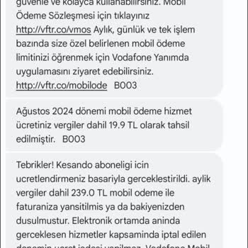 Vodafone'dan Bilgim Dışında Üyelik Ve Haksız Kesinti