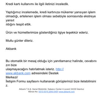 Akbank Yapılmayan Harcamayı Kredi Kartı Ekstre'me Yansıtıyor