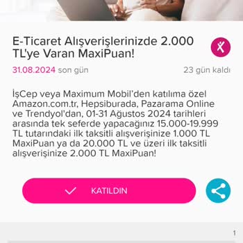 İş Bankası Maximum E-ticaret Kampanya Cetveli İşlemiyor.