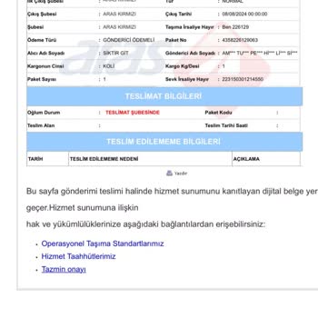 Aras Kargo - Takip Bilgileri Kısmında Etik Olmayan İfadeler