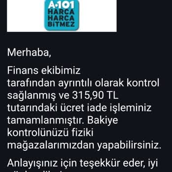 A101 İade Geri Ödemesi
