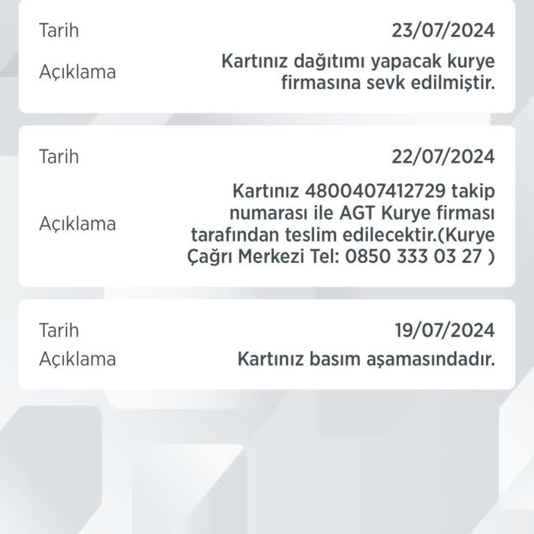 AGT Kurye (aynigunteslim.com) Ziraat Bankası Kartım 16 Gündür Gelmedi!