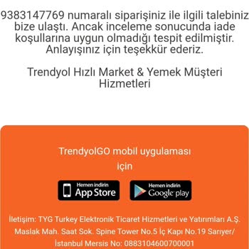 Trendyol Hızlı Market Trendyol Kanuna Aykırı Olarak İade Kabul Etmiyor!