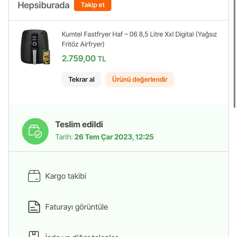 Kumtel Hepsiburada'dan Alınan Airfryer'ın Uzun Süreli Tamir Sorunu
