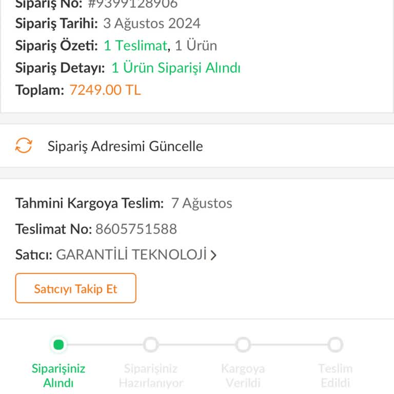 Garantili Teknoloji İletişim Hizmetleri Garantili Teknoloji Sipariş No 9399128906