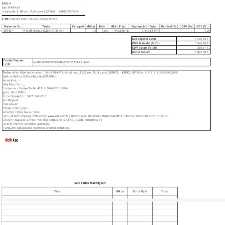 Arçelik Revizyonlu Klima Sorunu Ve Garanti Süreci Hakkında Şikayet