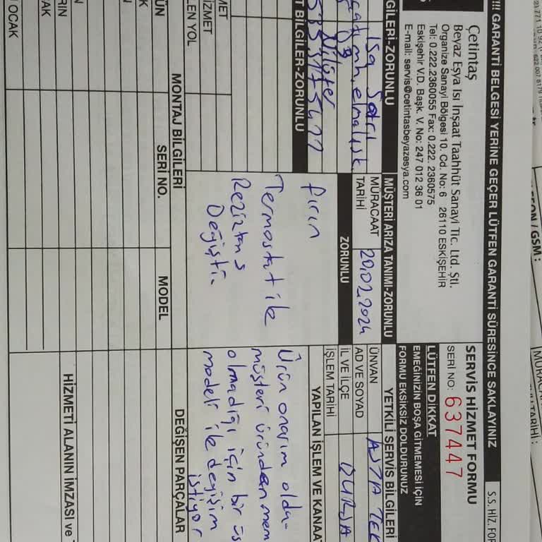 Çetintaş Beyaz Eşya Yemek Yapamayan Fırın