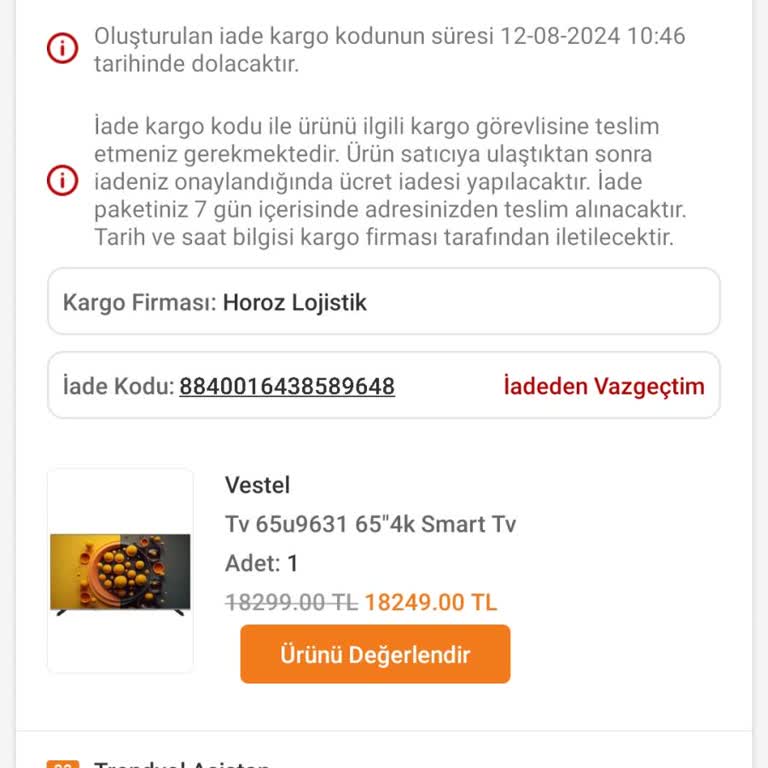Horoz Lojistik İade Ürünümü Teslim Almadığı İçin Beni Mağdur Etti
