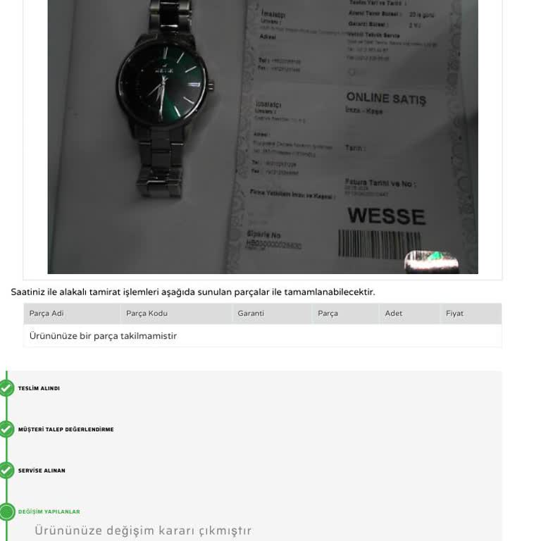 Saat & Saat Hepsiburada Üzerinden Alınan Saatin Değişim Süreci Sorunu