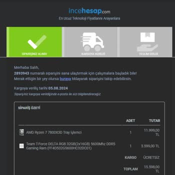 İncehesap.com Siparişim Gönderilmedi