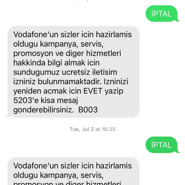 Vodafone Reklam SMS'leri İptal Edilemiyor