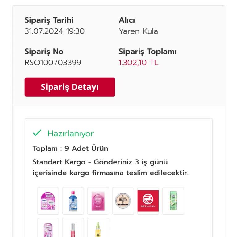 Rossmann Siparişin Bir Haftadır Hazırlanmaması