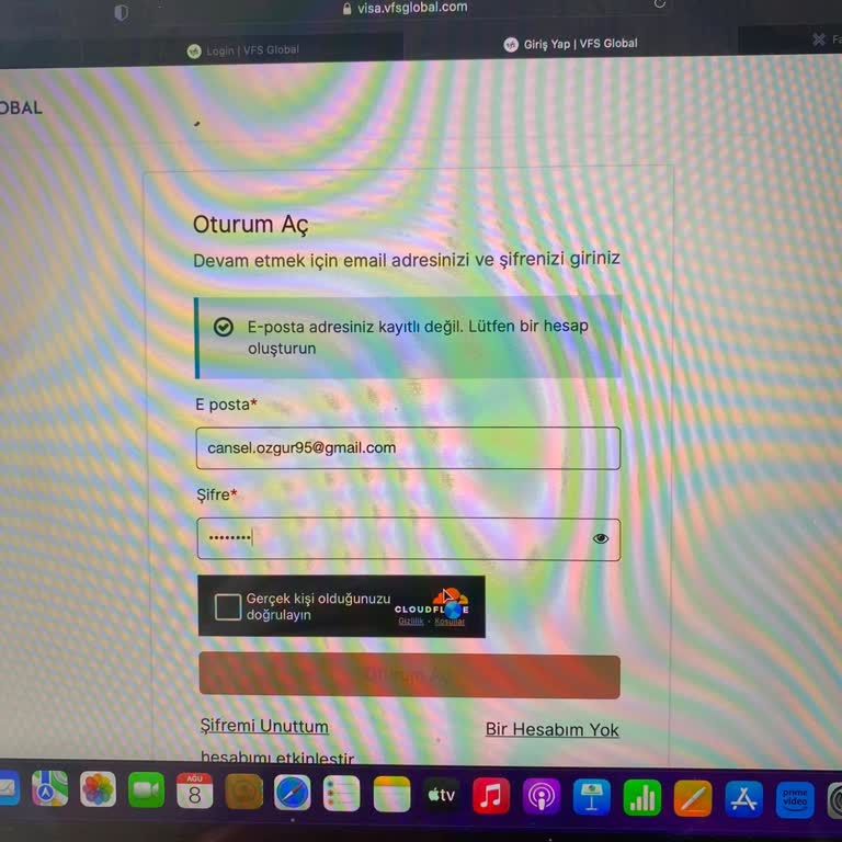 VFS Global E Posta Adresiniz Kayıtlı Değil Hatası
