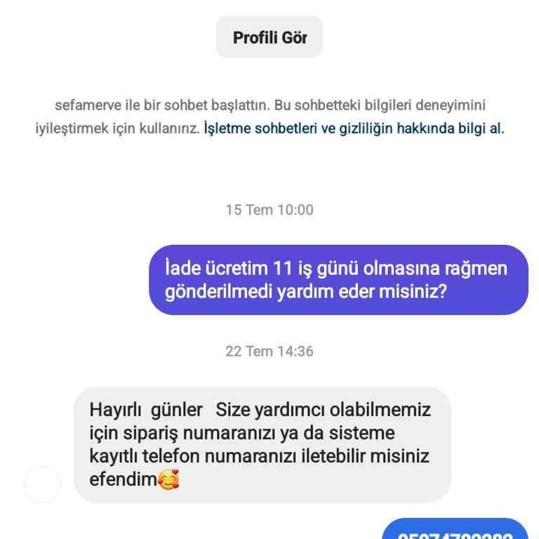 Sefamerve İade Ücretimi İstiyorum.