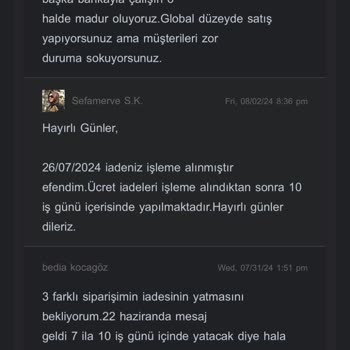 Sefamerve İademin Ücretini Yatırmıyor