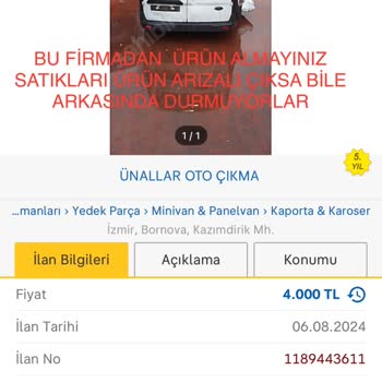 Ünallar Oto Çıkma Yedek Parça Ürünlerinin Arkasında Durmuyorlar