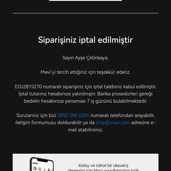 Mavi Online Stok Hatası Mağduriyeti