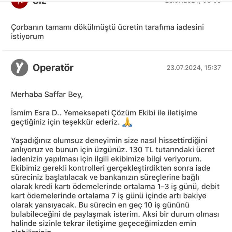 Yemek Sepeti Sorunumu Çözemedi