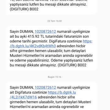 Digiturk Otomatik Taahhütsüz Fatura Göndermiş