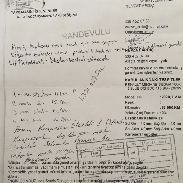 2020 Model Renault Megane 4 1.5 Dizel Touch Motor Arızası Gürses Oto