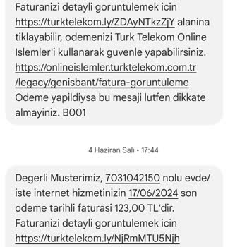 TTNET Kafasına Göre Fatura Gönderiyor.