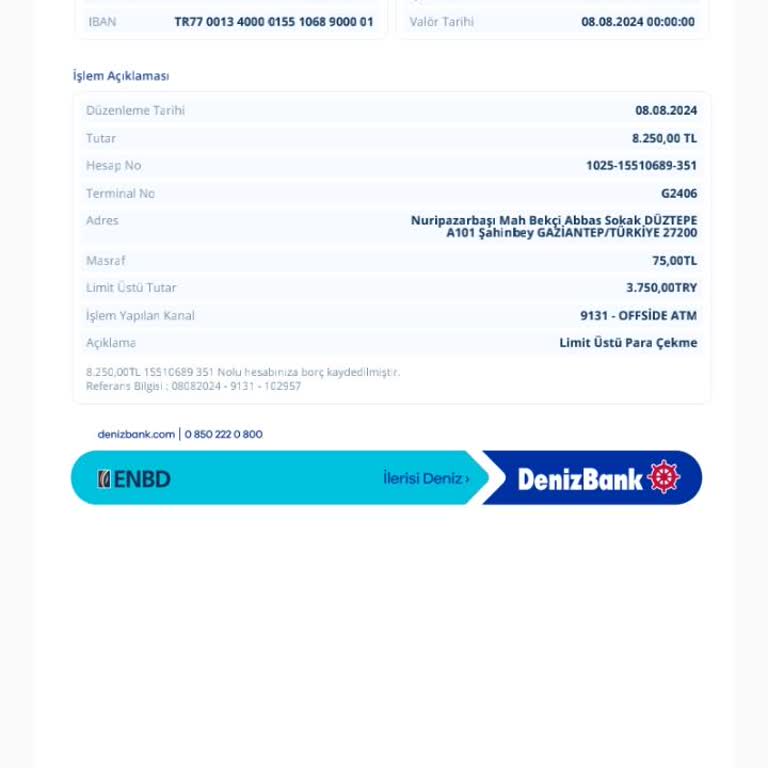 Denizbank Adaleti Para Çekme Ücreti