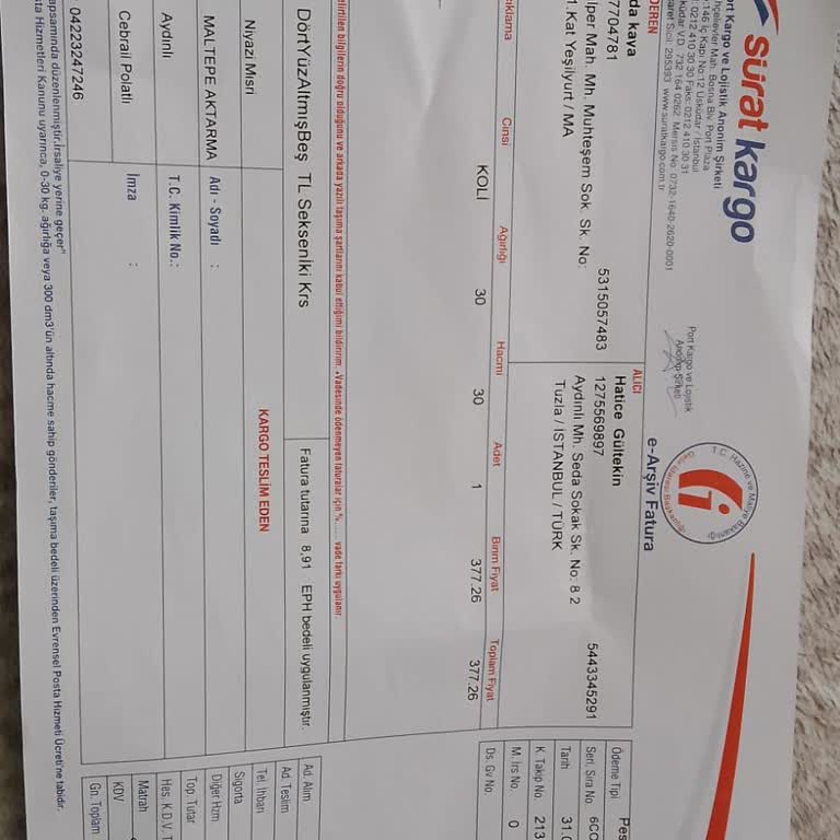 Sürat Kargo Surat Kargoya Verilmiş Olan Kargom Kayıp