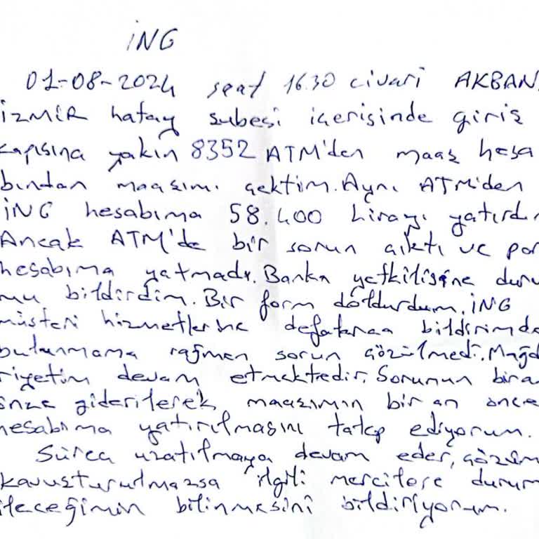 ING ATM'den Yatırılan Paranın Hesaba Geçmemesi