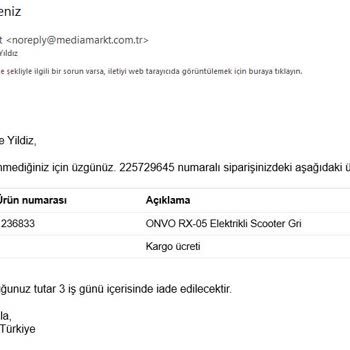 Media Markt Satın Aldığım Ürünü Onaysız İptal Etti