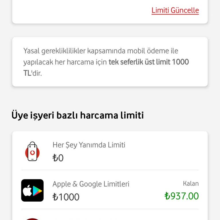 Vodafone Pay Hazır Limit 0