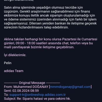 Adidas Online Mağaza Ödeme Sorunu Ve Müşteri Hizmetleri Yetersizliği