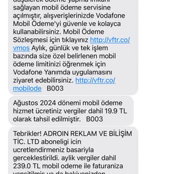 Vodafone Bilgim Dışında Yapılan Abonelik Ücretlendirmesi