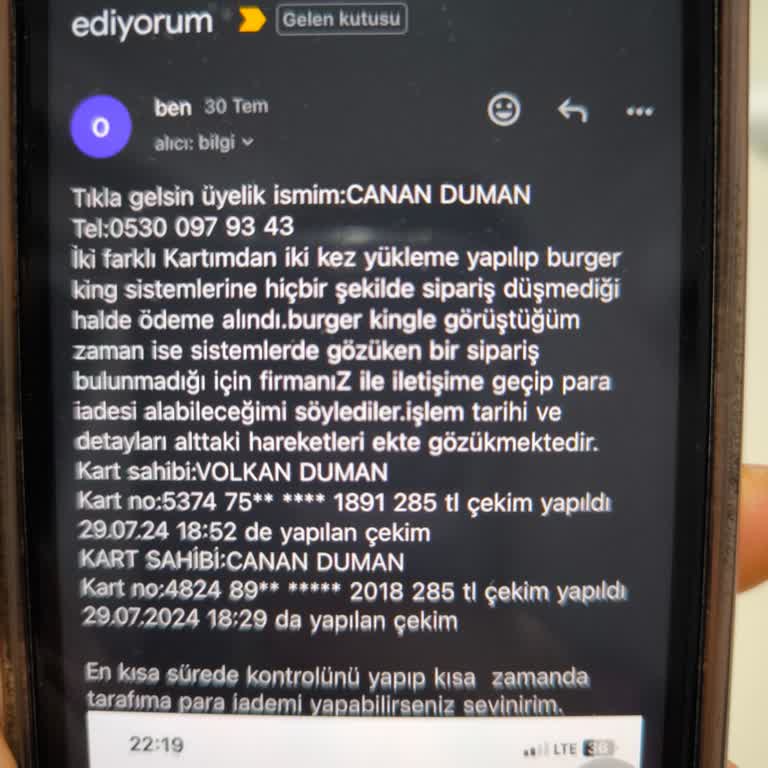 Tıkla Gelsin (burger) Para Çekildi Sipariş Oluşmadı
