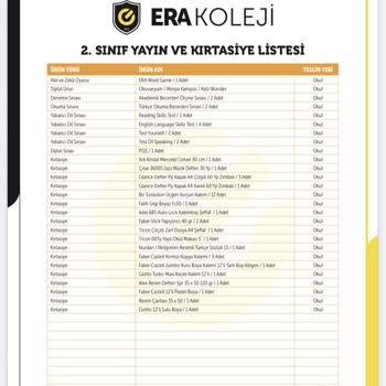 ERA Koleji Kırtasiye Ücreti