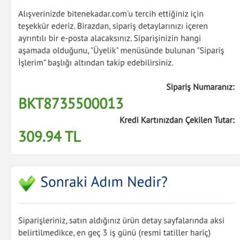 Bitenekadar.com Eksik Ürün Gönderiyor