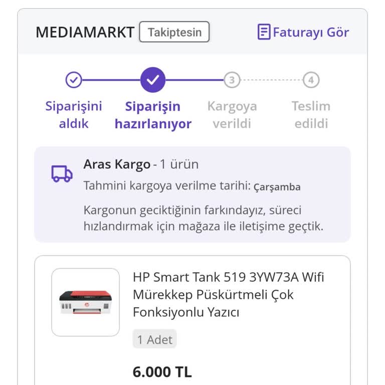 Media Markt Ürünümü 1 Haftadır Kargolamadı