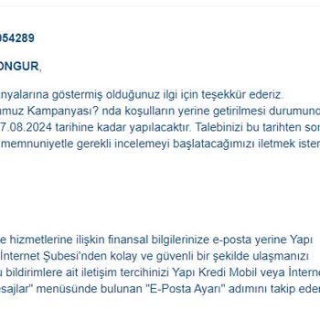 Yapı Kredi Bankası World Puan Kampanyası Eksik Ödül Verildi.