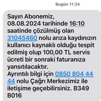 Kablo Net 100₺ Hizmet Bedelinin Ve Hatanın Aboneye Yüklenmesi