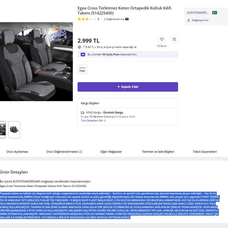 N11'den Aldığım Oto Kılıfı Uyum Sorunu Ve İade Problemi