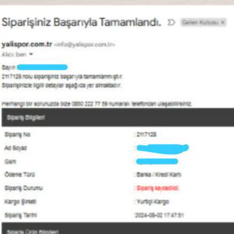 Yalı Spor Ürün Gönderimi Yapmıyor