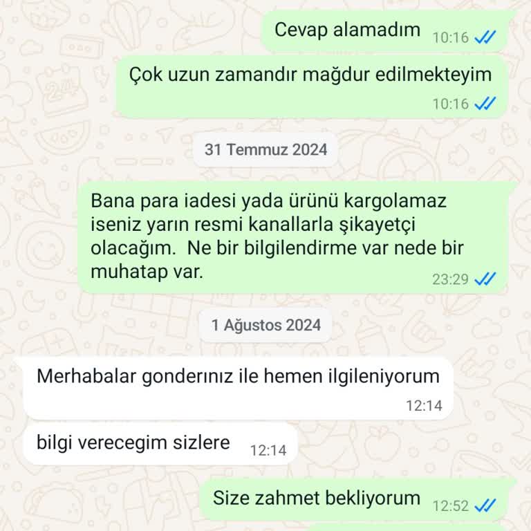 Sanal Yağ Market Ürünümü Göndermedi Beni Mağdur Etti