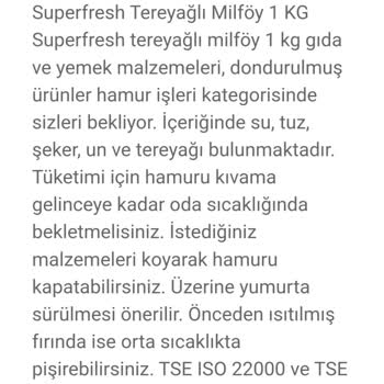 Superfresh Tereyağlı Milföy Ürününde %1 Tereyağı Bulunması