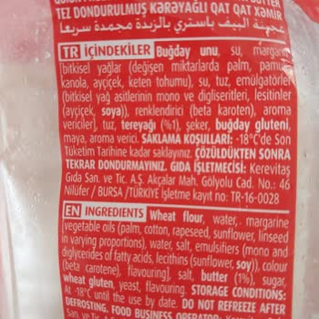 Superfresh Tereyağlı Milföy Ürününde %1 Tereyağı Bulunması