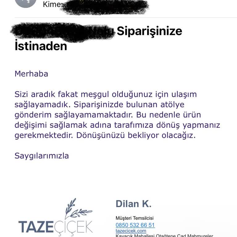 Taze Çiçek (tazecicek.com) Sipariş İptali