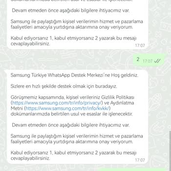 Samsung WhatsApp Müşteri Hizmetleri