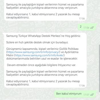Samsung WhatsApp Müşteri Hizmetleri