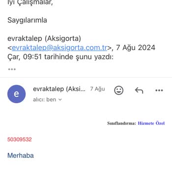 Aksigorta HATMER Eksper Raporu Paylaşılmaması Hk.