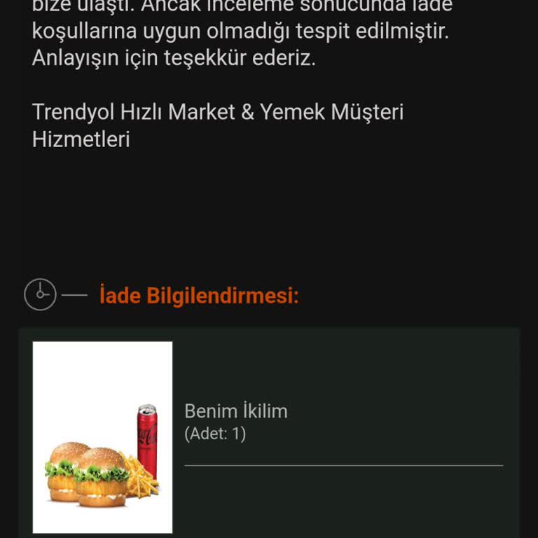 Trendyol Yemek Siparişlerinde Sürekli Eksik Ürün Ve İade Sorunu