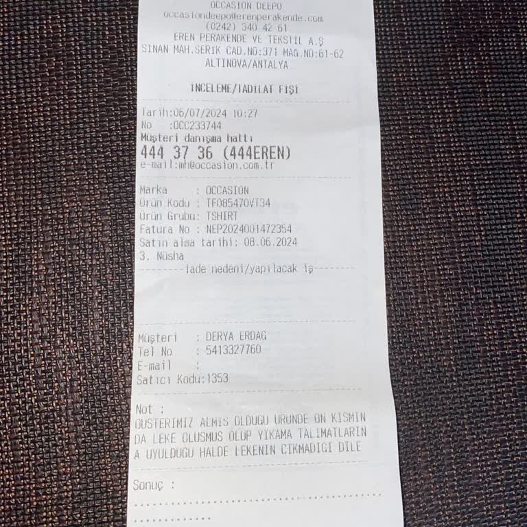 Occasion'a Şikayet Mail'im